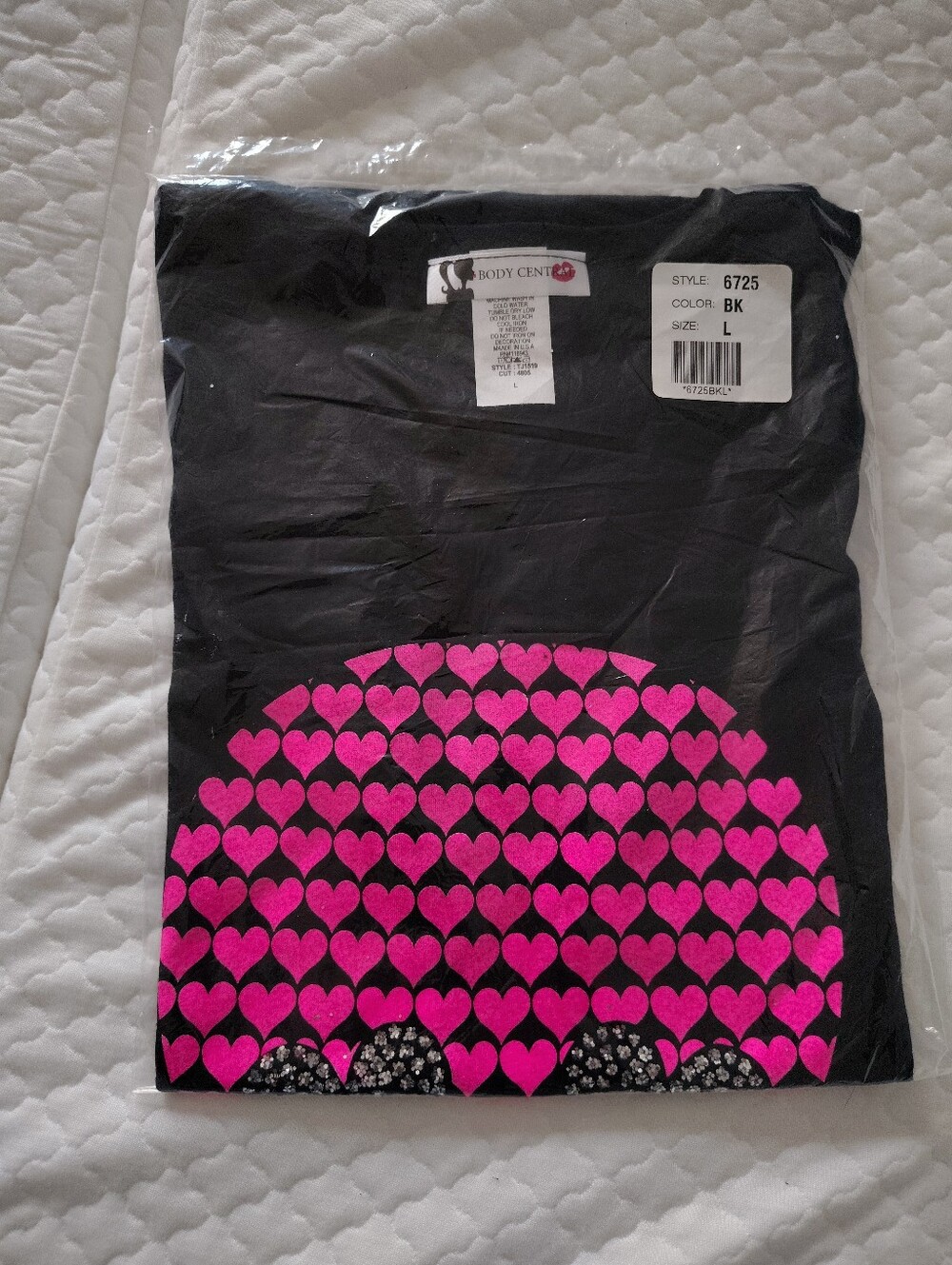 Body Central Black Tee with Bright Pink Heart Design